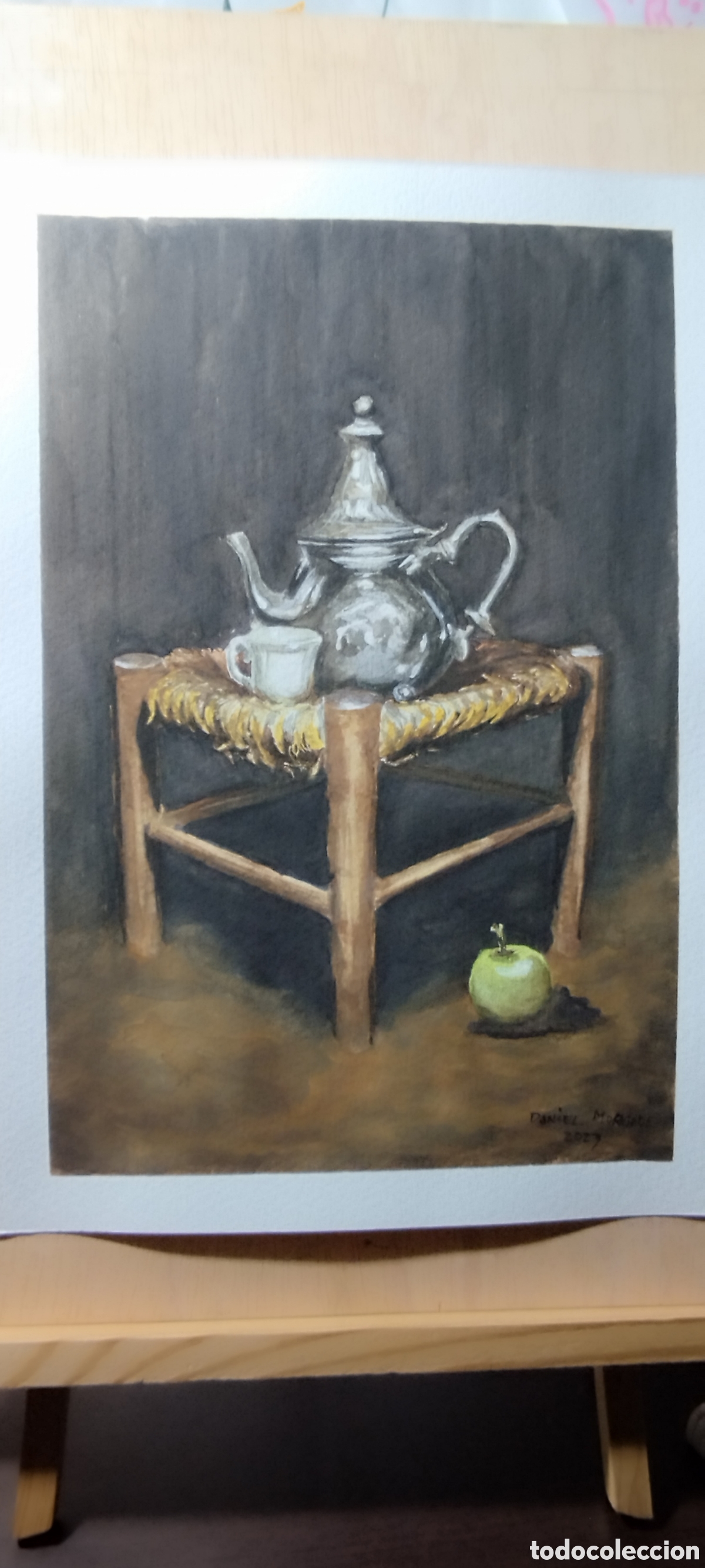 Arte: Taburete y tetera pintado en acuarela - Foto 1