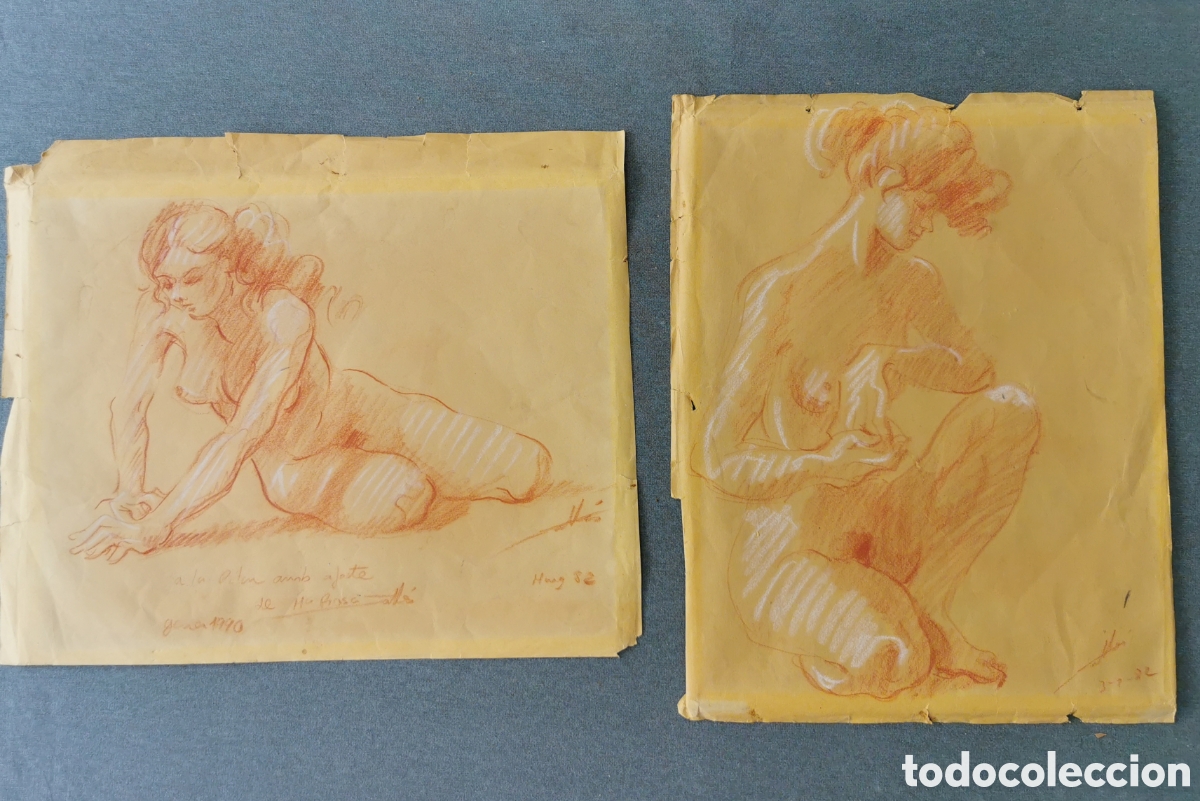 Arte: 2 desnudos femeninos sanguina y carboncillo. Precio unidad.