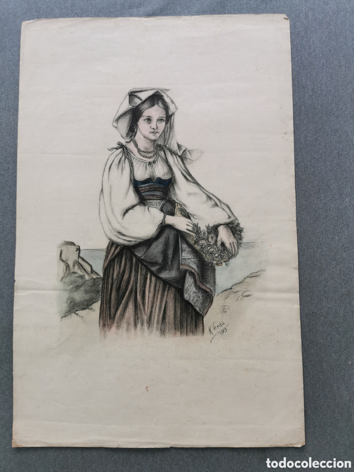 Art: Dibujo carboncillo de la poetisa Rosa Verd&uacute; 1929. 49x32cm