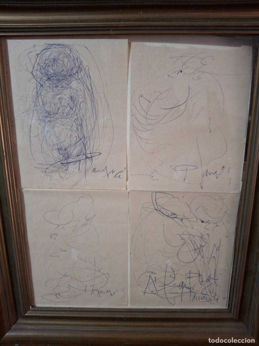 Art: CUADRO EN MARCO Y CRISTAL DE CUATRO APUNTES P. PLANA