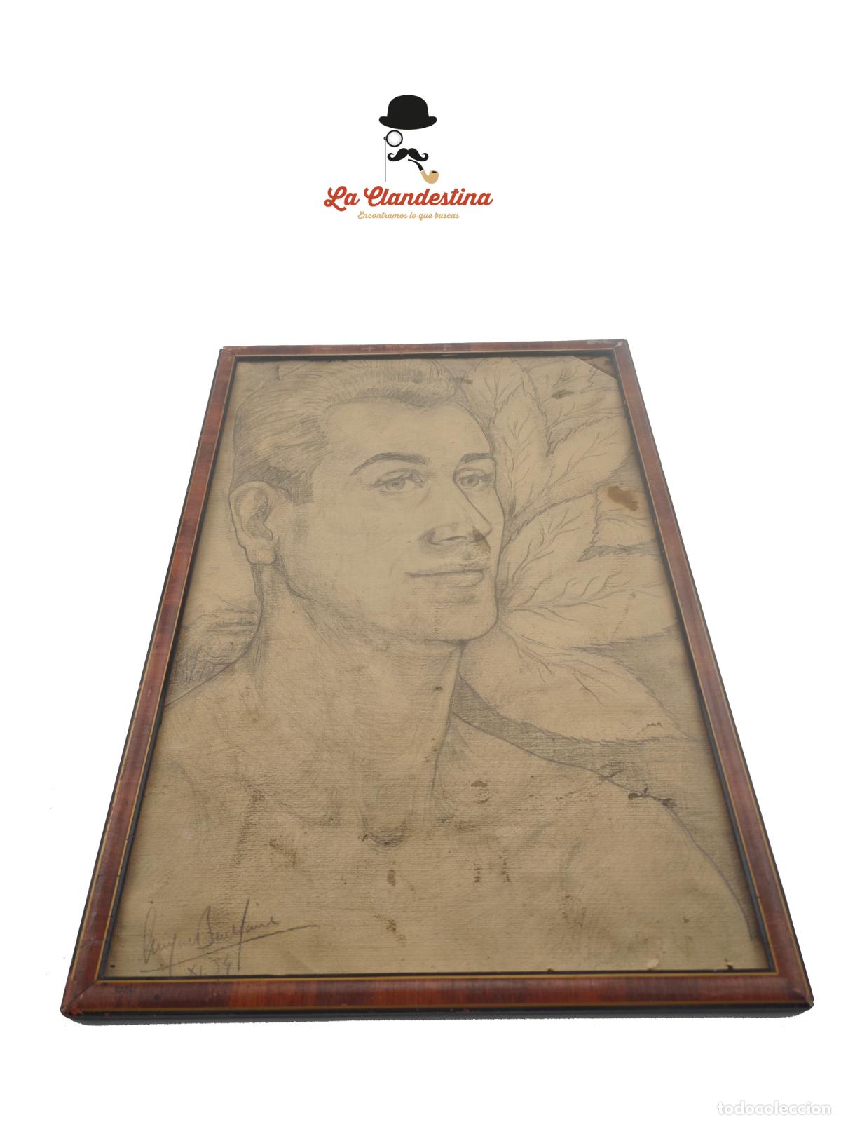 Art: Retrato a lapicero firmado. Autor a identificar. Fechado XI -34. 49x15 cm. Sin cristal. Siglo XX.