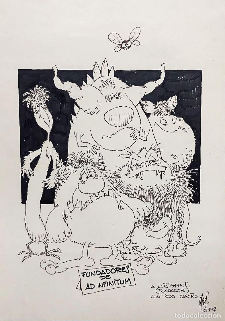 Art: Carlos Gim&eacute;nez (1941). Ilustraci&oacute;n original dedicada a Luis Giralt (1969), tinta sobre papel.