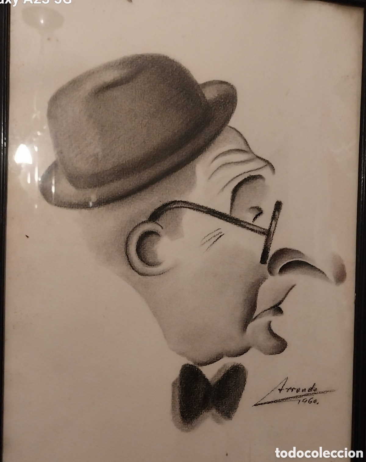 Arte: Ignacio Arrondo - Retrato Homenaje a Laxeiro (Dibujo Original a Carboncillo, Enmarcado 44,(Original)