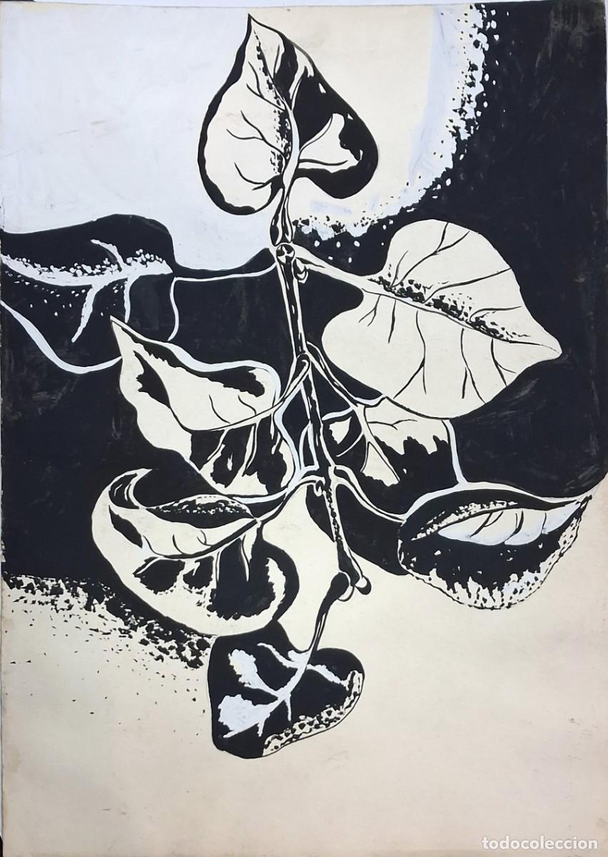 Arte: &rdquo;Dibujo bot&aacute;nico monocrom&aacute;tico a tinta &ndash; Arte de hojas en blanco y negro &ndash; Ilustraci&oacute;n original de 5