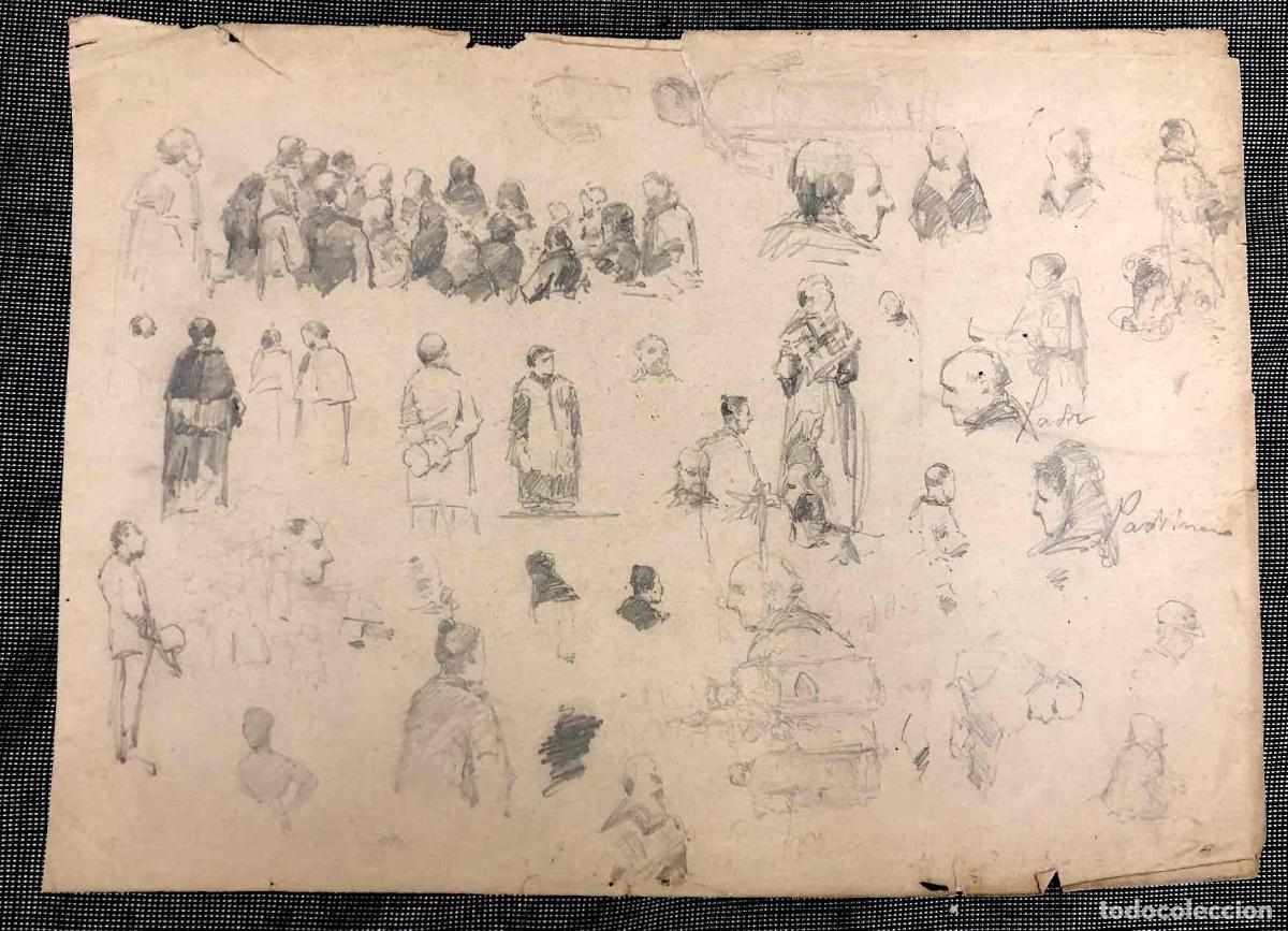 Arte: LOTE DE 3 DIBUJOS CARBONCILLO VI&Ntilde;ETAS DE PERSONAJES. C.1915. SIN FIRMAR