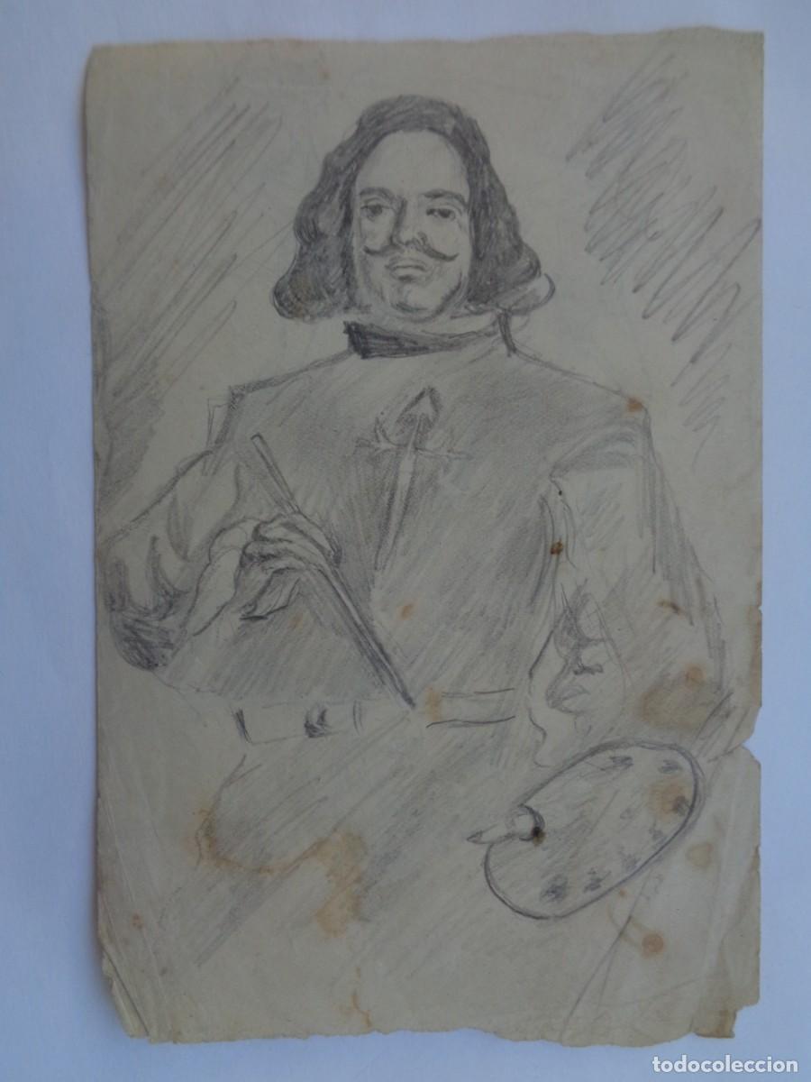 Arte: DIBUJO DE RETRATO DE VELAZQUEZ , DETRAS CHICAS. A&Ntilde;OS 40