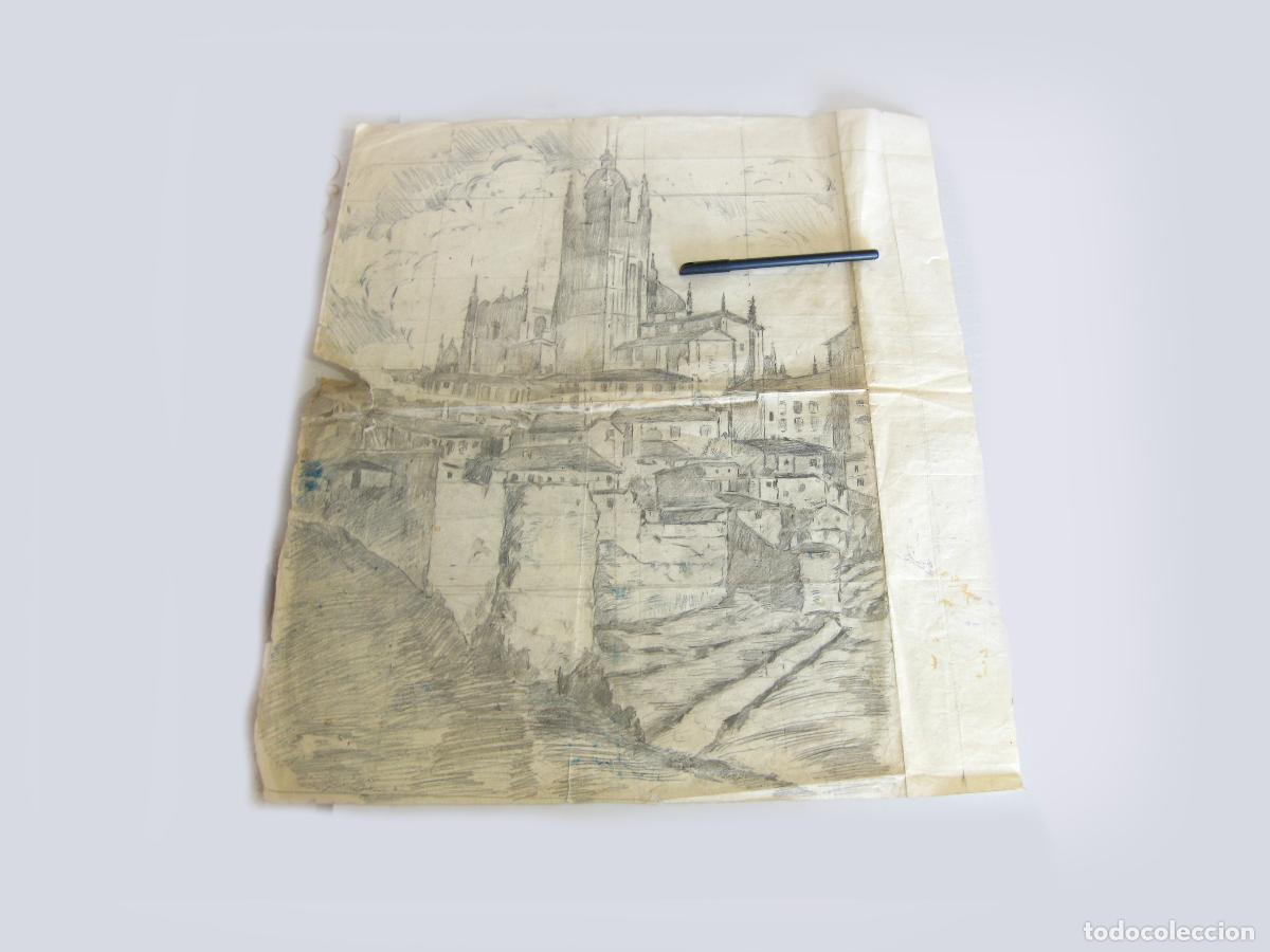 Art: DIBUJO ORIGINAL O BOCETO DE UNA VISTA Y LA CATEDRAL DE SALAMANCA