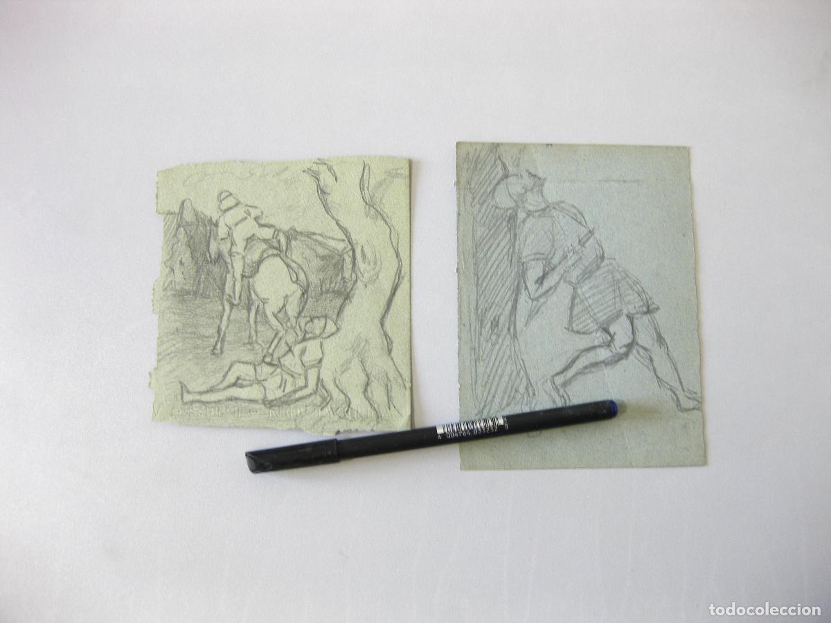 Art: PAREJA DE DIBUJOS ORIGINALES A L&Aacute;PZ DE SOLDADOS MEDIEVALES. A&Ntilde;OS 30 O 40