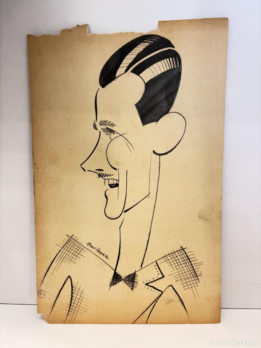 Arte: DIbujo caricatura del actor Charles Chase firmado por ilustrador cubano Armando Maribona 1930