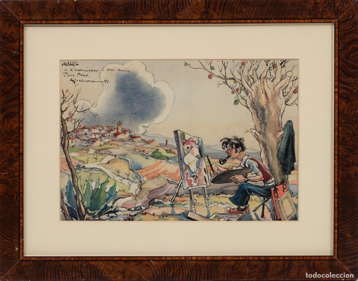 Art: LLU&Iacute;S MALLOL SUAZO (Bcn, 1900-1968). Dibujo &rdquo;S&aacute;tira del pintor&rdquo;, dedicada al ilustrador Pere Prat