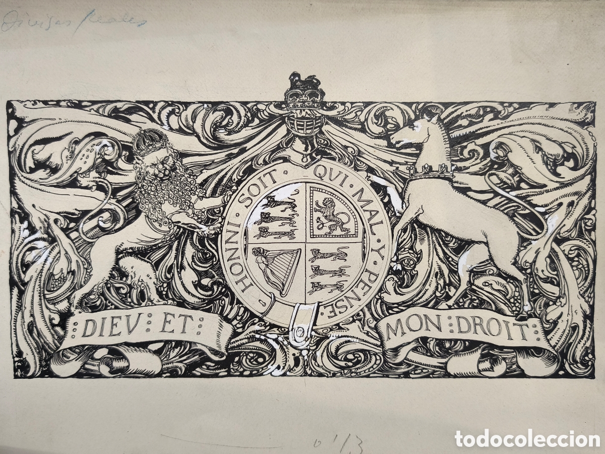 Kunst: Dibujo original J.Pey, divisas reales 37cm x 28cm