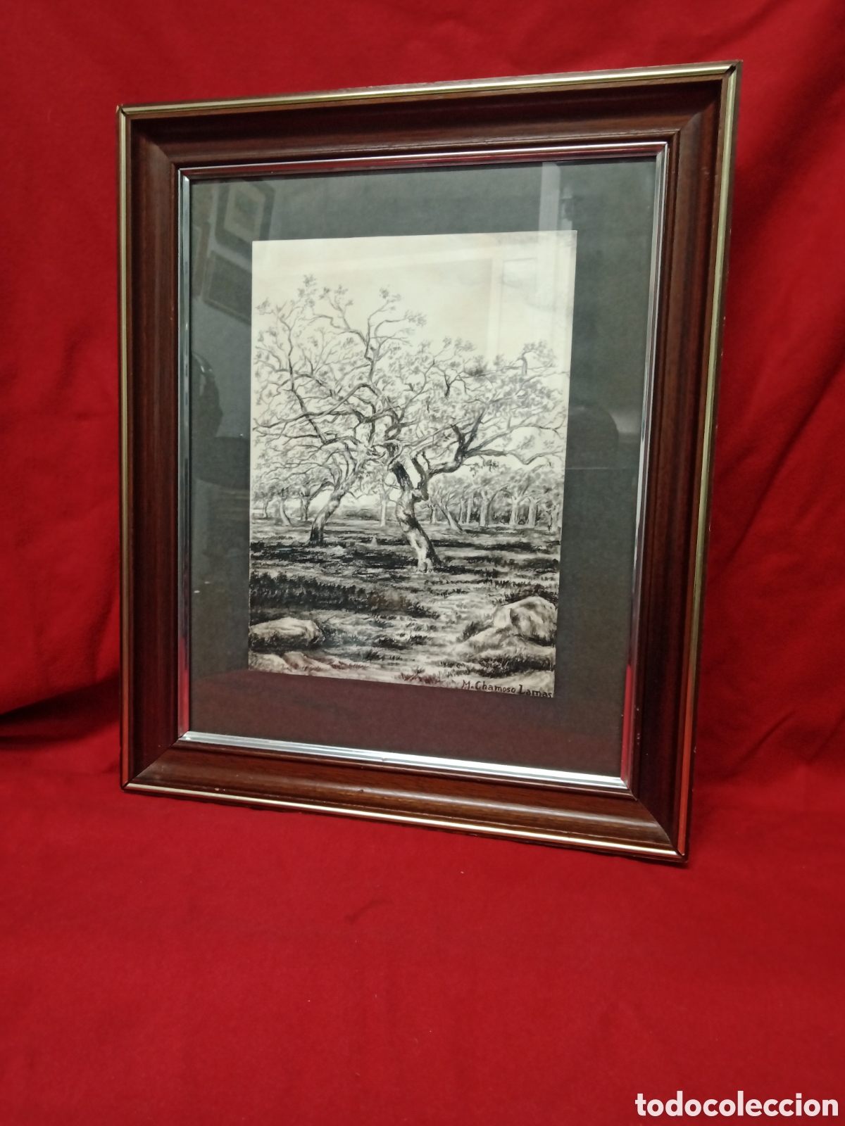 Arte: Dibujo Original Paisaje de &Aacute;rboles - Firmado por MANUEL CHAMOSO LAMAS (Hist&oacute;rico Arque&oacute;logo) + Prens