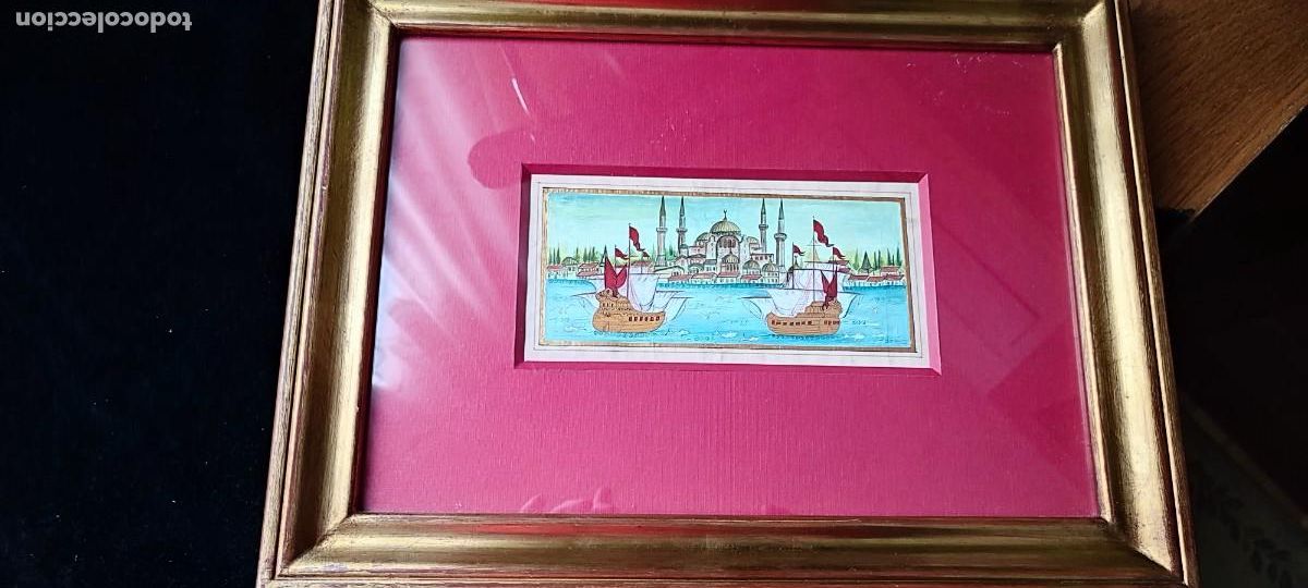 Art: Antigua miniatura otomana del siglo XVIII puerto de Constantinopla (Estambul)