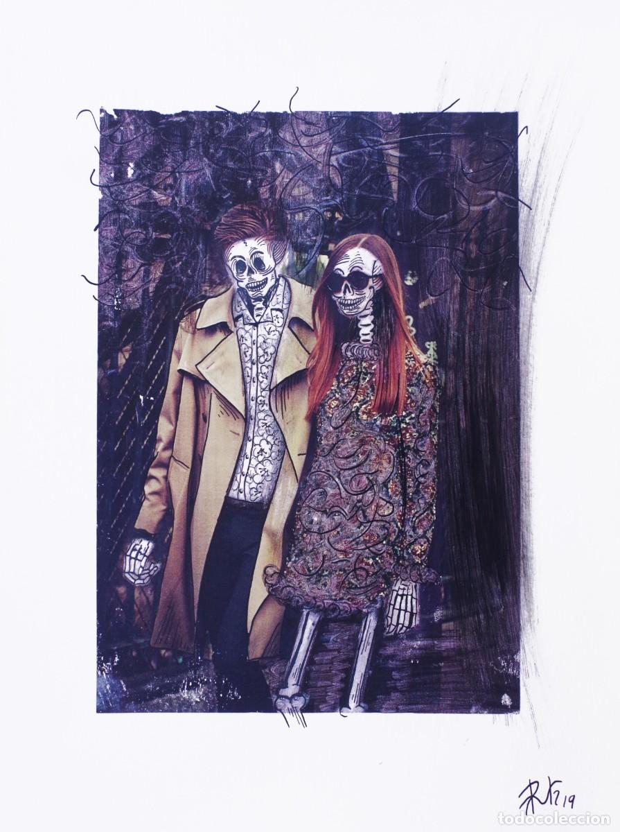 Art: Pintura t&eacute;cnica mixta sobre papel de catrina mexicana, original firmada. Ruth Gonz&aacute;lez.