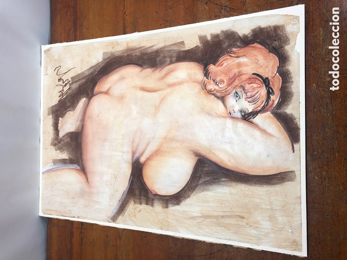 Arte: 60 CM -Obra original &middot; Desnudo Femenino voluptuoso - Interesante Firma
