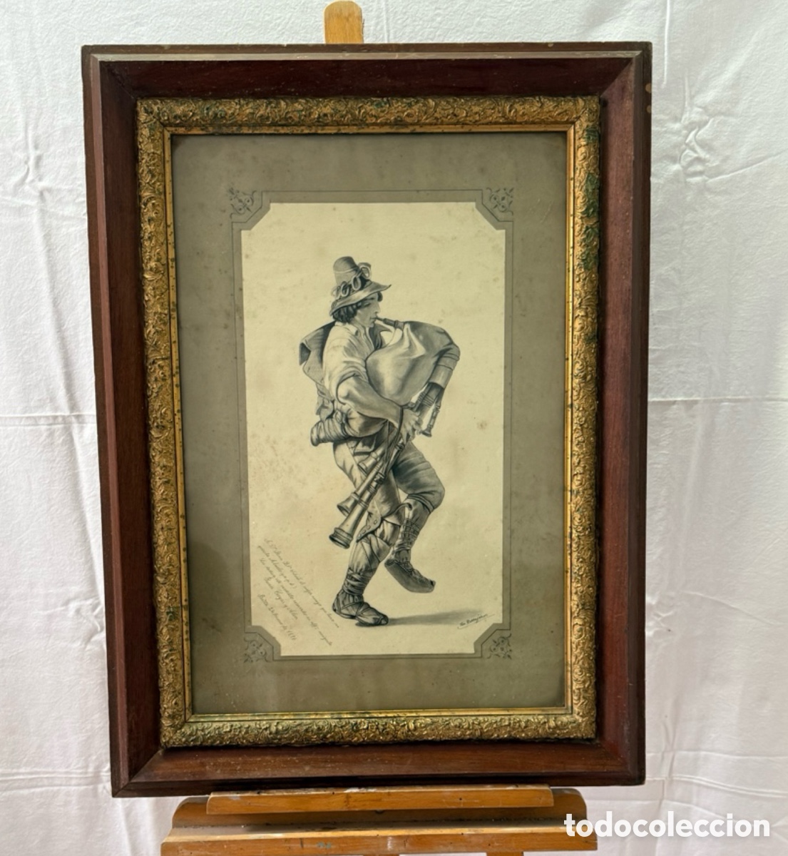 Arte: Antiguo dibujo del siglo XIX. Figura cl&aacute;sica masculina. Firmado. Medidas (80 x 60 cm).