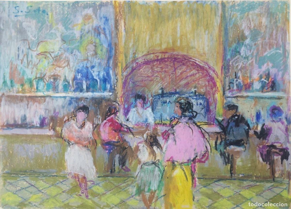 Arte: Santiago Soto Villena (1902). En el caf&eacute;, cera sobre papel.
