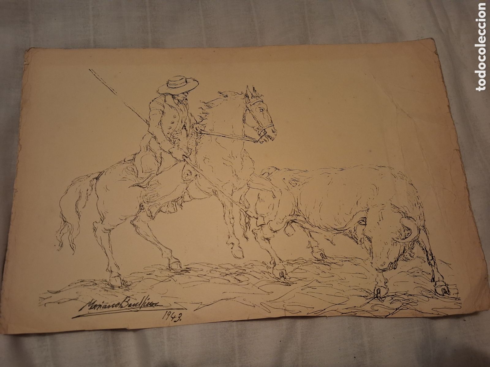 Arte: Dibujo firmado Mariano Benlliure 1943 no buen estado ver fotos