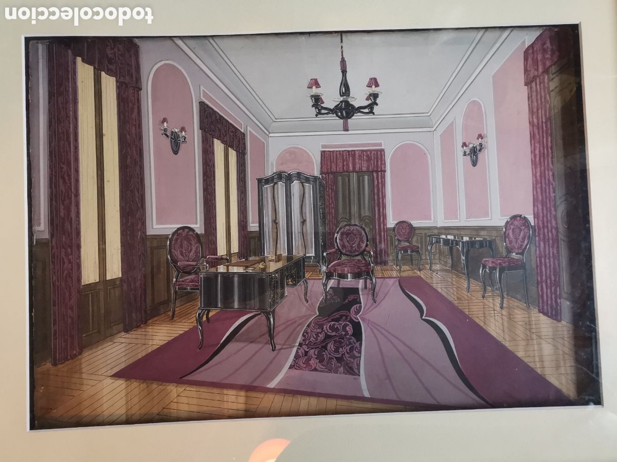 Arte: Dise&ntilde;o de interiorismo coloreado. Arquitectura. A&ntilde;os 30.