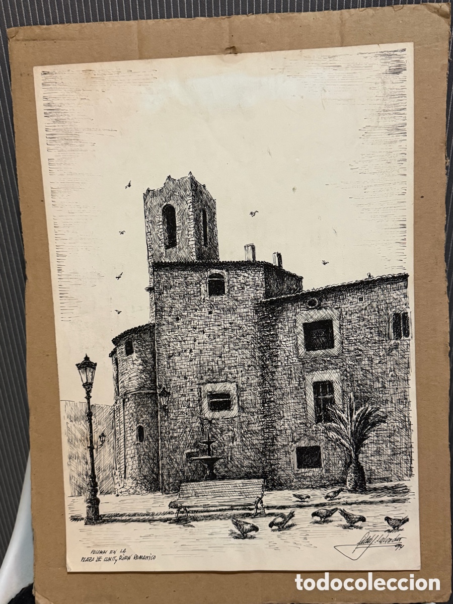 Arte: Dibujo titulado palomas en la plaza de Cunit Fidel salvador