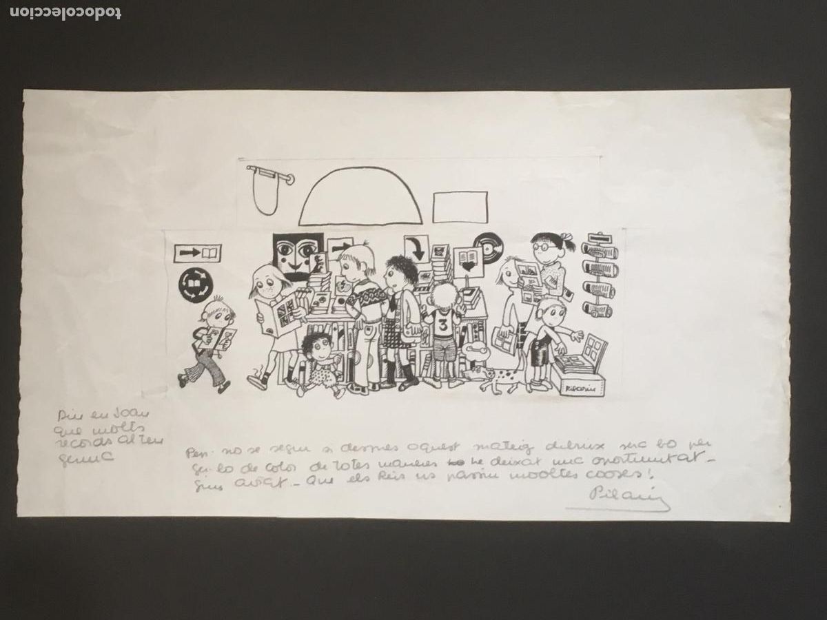 Arte: pilarin bayes dibujo original firmado y con manuscrito a lapiz a&ntilde;os 70
