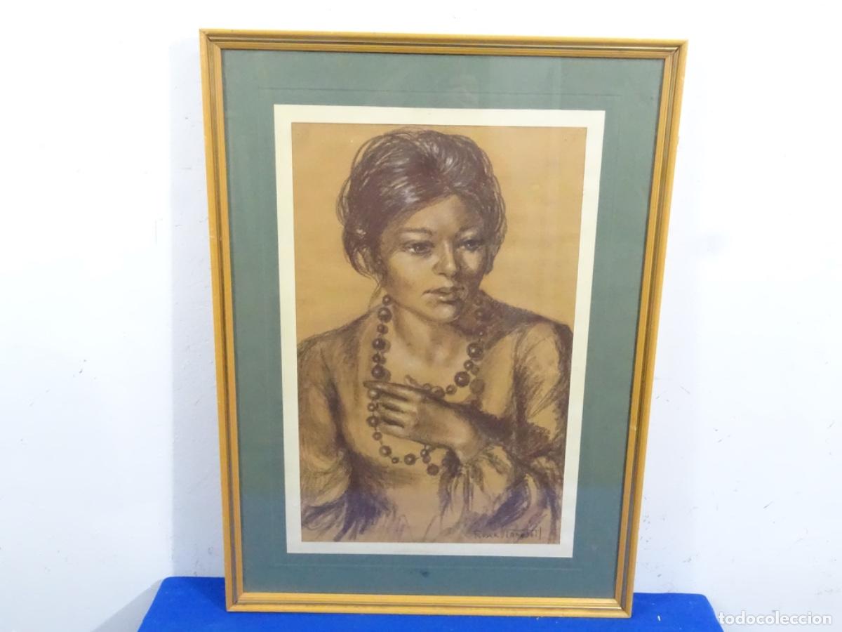 Arte: DIBUJO CARBONCILLO Y CLARION ROSER VINARDELL I TOLR&Agrave; (CABRERA DE MAR 1941). RETRATO.