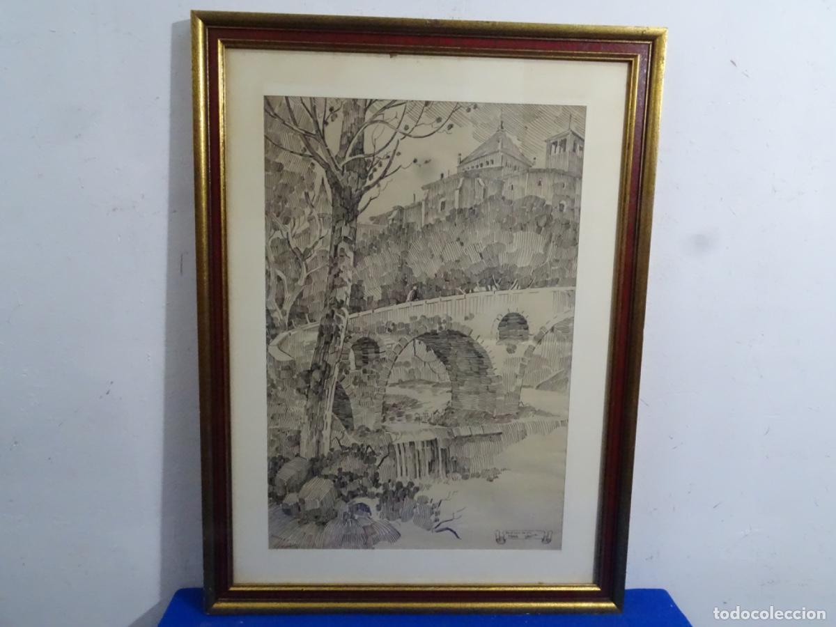 Arte: DIBUJO TINTA PERE MARRA DATSIRA (CASTELLAR DEL VALLES 1920-1973). PONT VELL DE VIC 1946.