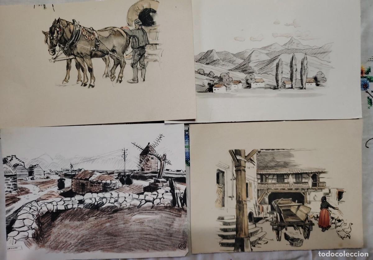 Arte: 4 VIEJOS DIBUJOS FRANCESES 1900/1920