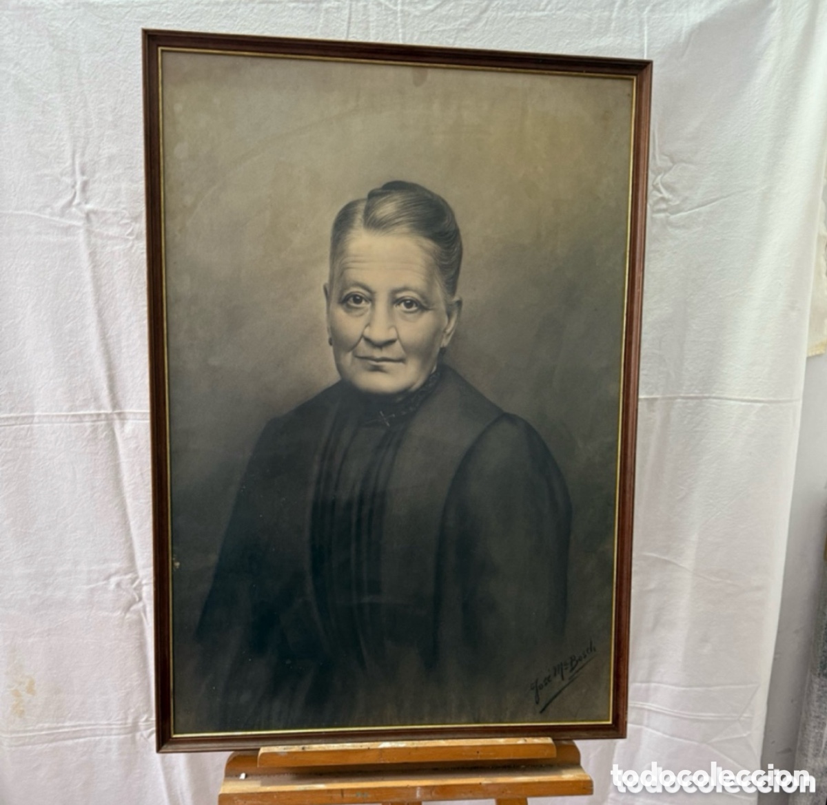 Arte: Josep Maria Bosch i L&oacute;pez (1871-1951 retrato femenino al carboncillo firmado. Escuela catalana.SXIX