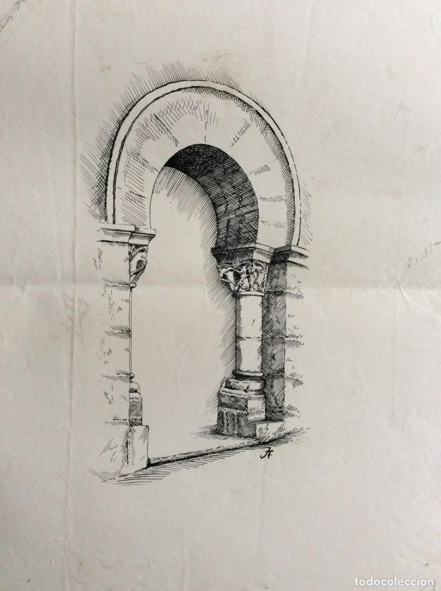 Arte: Desenho com um tema arquitect&oacute;nico. Por J. Teixeira. In&iacute;cio do s&eacute;culo XX