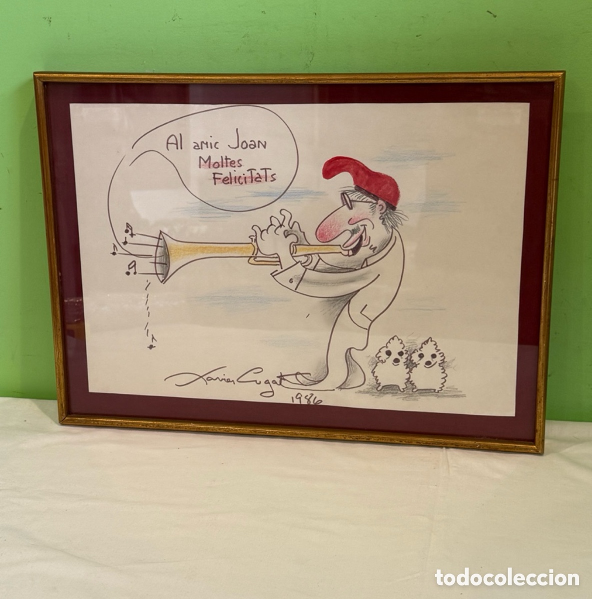 Kunst: Precioso Dibujo original dedicado y firmado Xavier Cugat - 1986 - &rdquo;Al amic Joan Moltes Felicitats&rdquo;