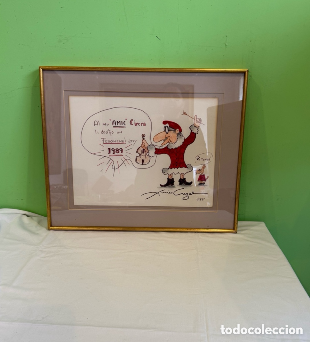 Arte: Precioso Dibujo firmado Xavier Cugat - 1988 - Dedicatoria &rdquo;Al meu amic Cirera&rdquo;