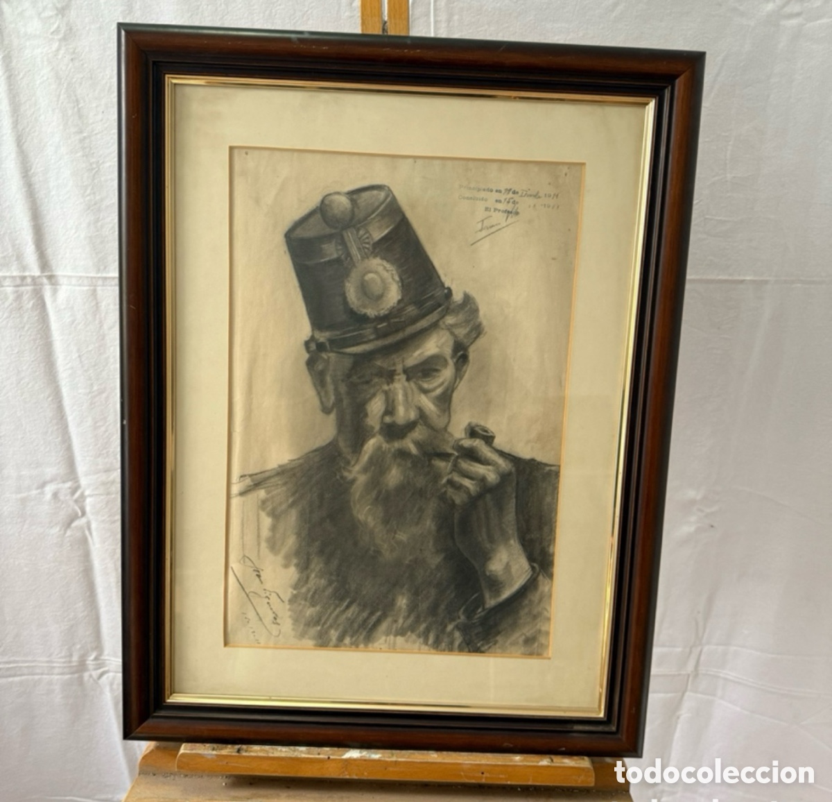 Arte: Retrato de minero. Dibujo al carb&oacute;n atribuido a Joan Figueras i Soler (1863- 1921). Escuela catalana