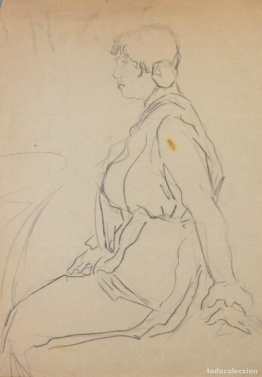 Arte: DIBUJO AL CARBONCILLO MUJER PRIMERA MITAD SIGLO XX