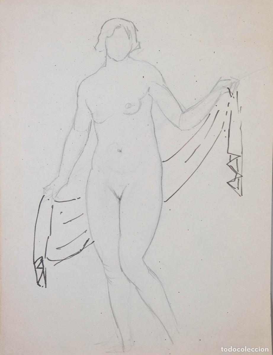 Arte: DIBUJO A L&Aacute;PIZ Y TINTA DESNUDO FEMENINO PRIMERA MITAD SIGLO XX
