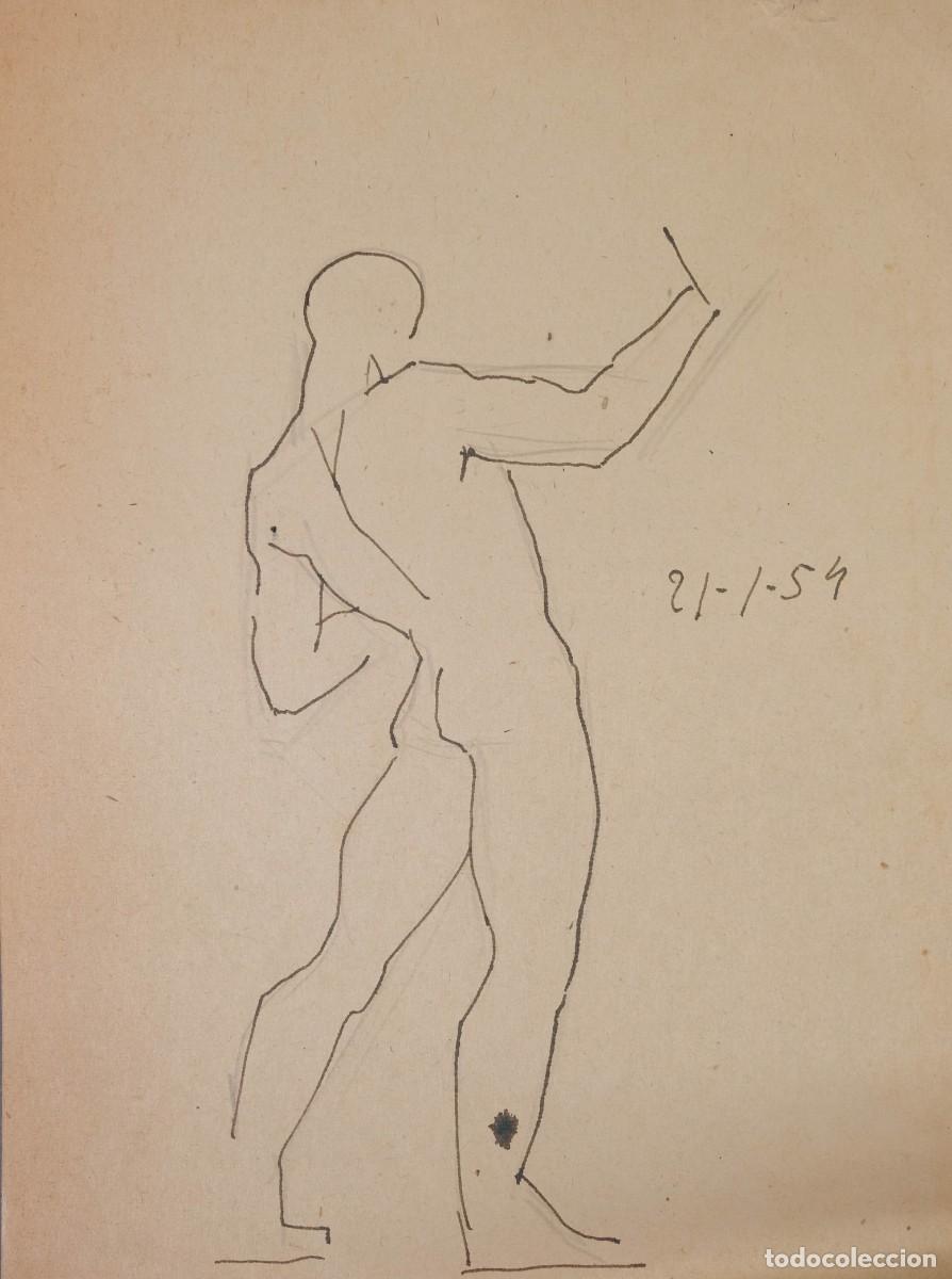 Arte: DIBUJO A TINTA DORSO DESNUDO MASCULINO FECHADO EN 1954
