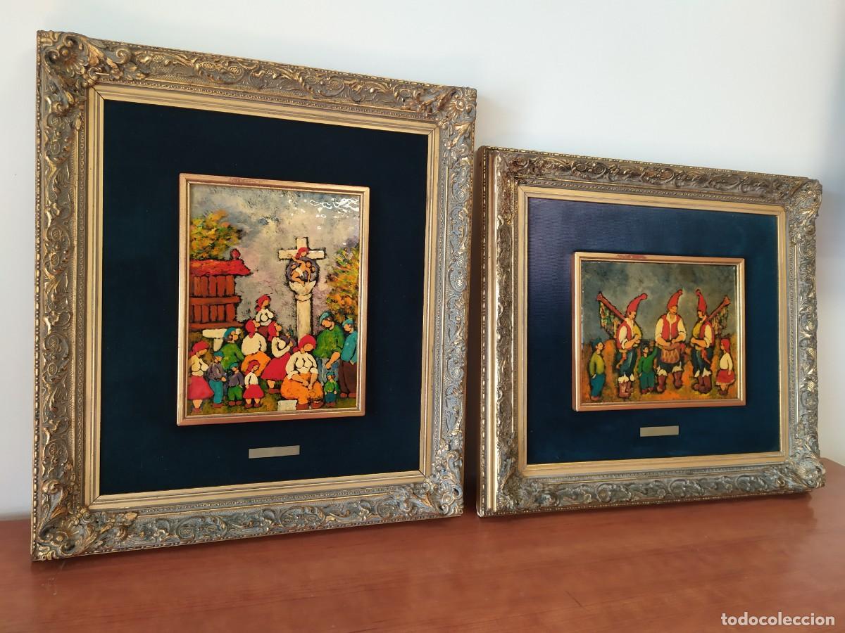 Arte: CONSTANTINO PORTAS LEIRADO &Oacute;LEOS SOBRE COBRE ESMALTADO ENMARCADO EN MADERA DORADA CON FIRMA-