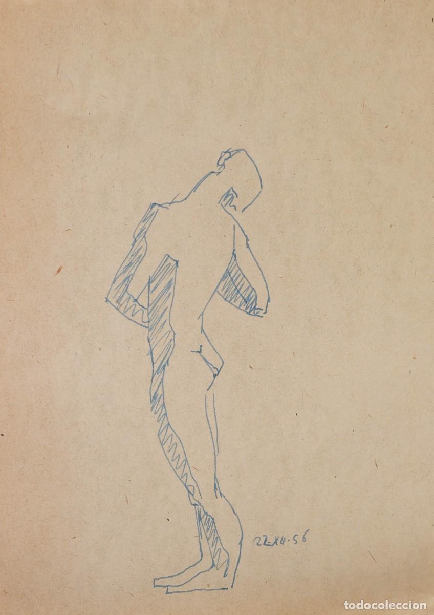 Arte: DIBUJO A TINTA DORSO DESNUDO MASCULINO FECHADO EN 1956