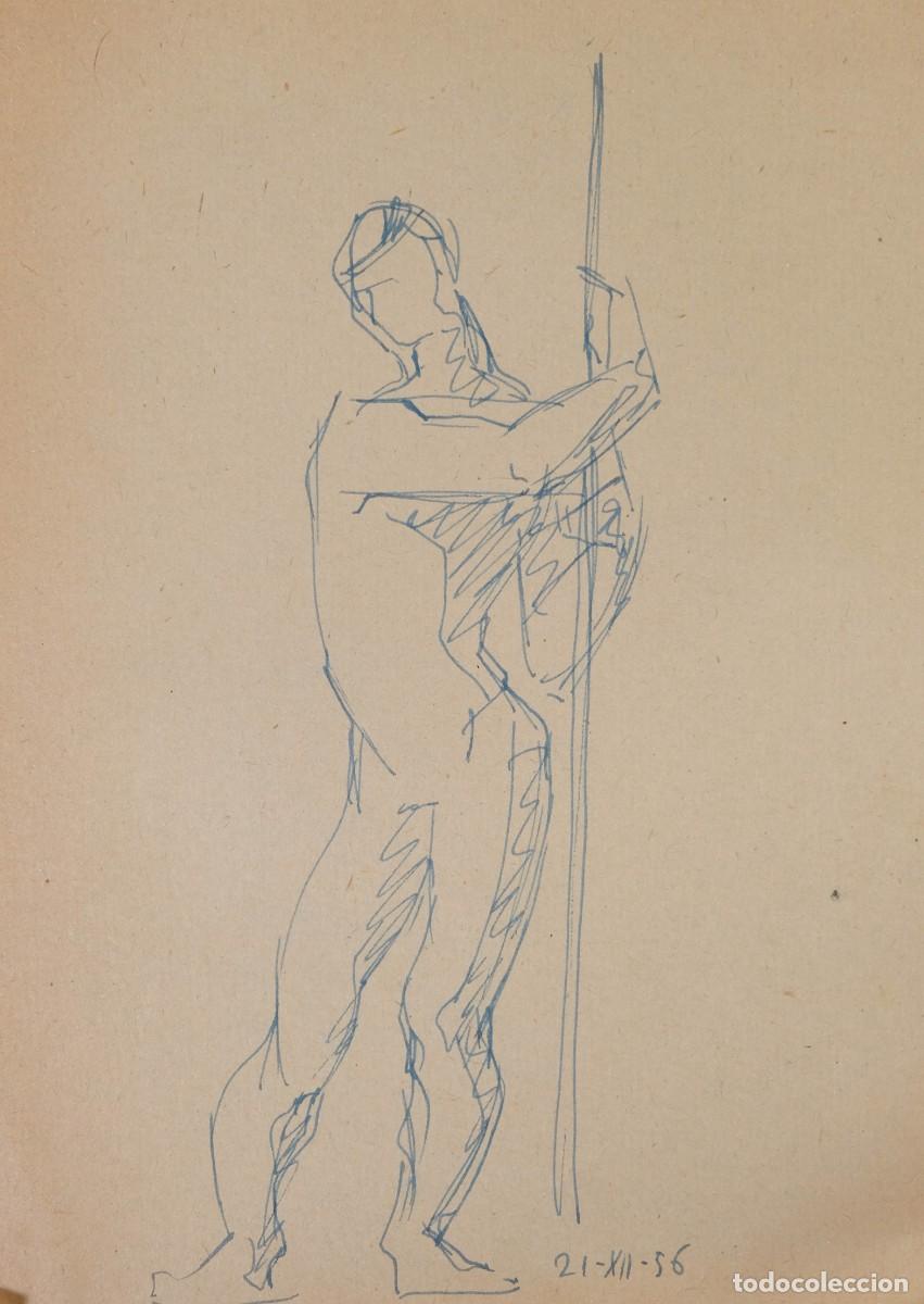 Arte: DIBUJO A TINTA FIGURA MASCULINA CON LANZA FECHADO EN 1956