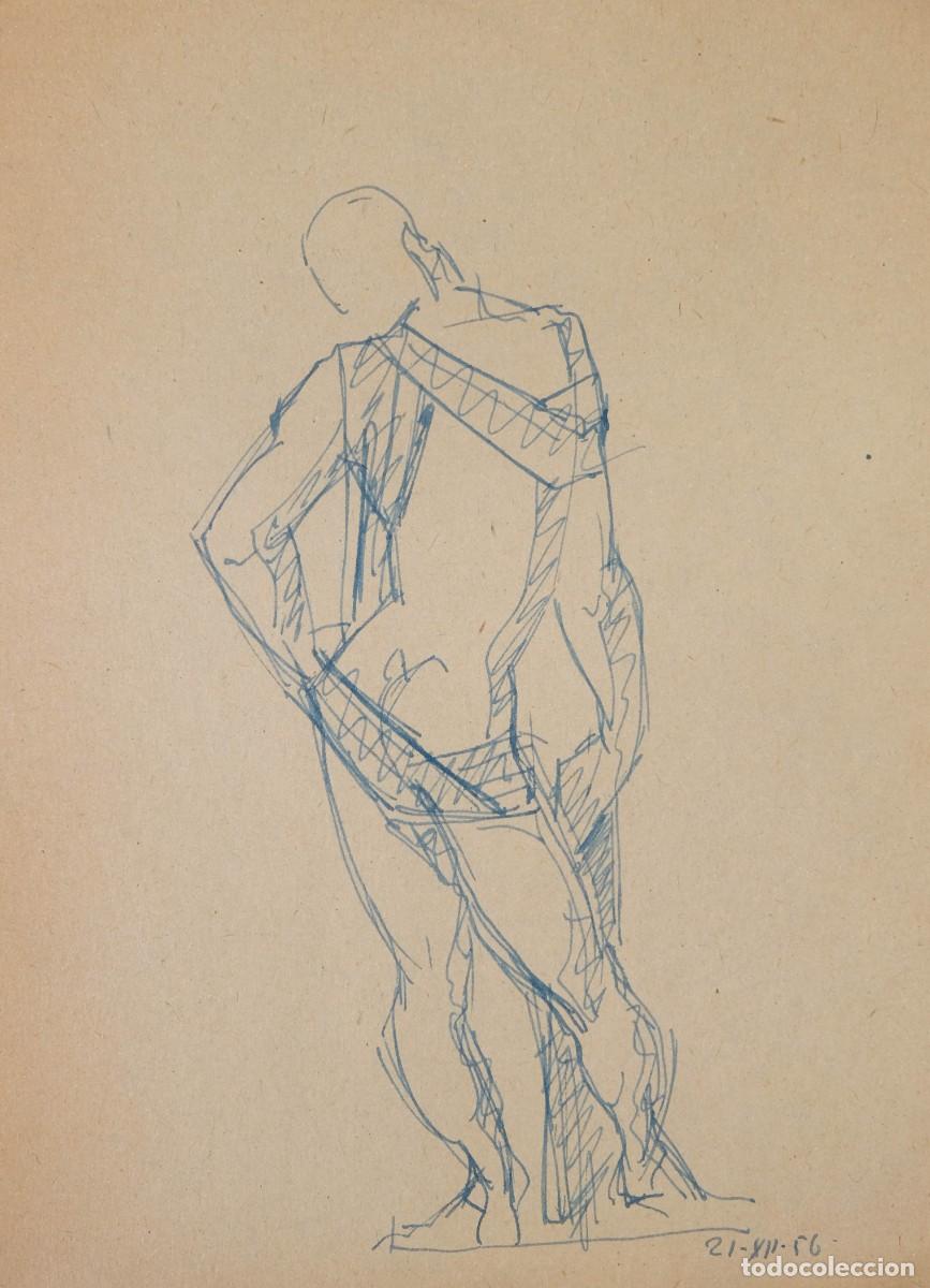 Arte: DIBUJO A TINTA DORSO DESNUDO MASCULINO FECHADO EN 1956