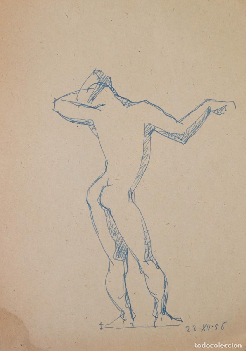 Arte: DIBUJO A TINTA DORSO DESNUDO MASCULINO FECHADO EN 1956