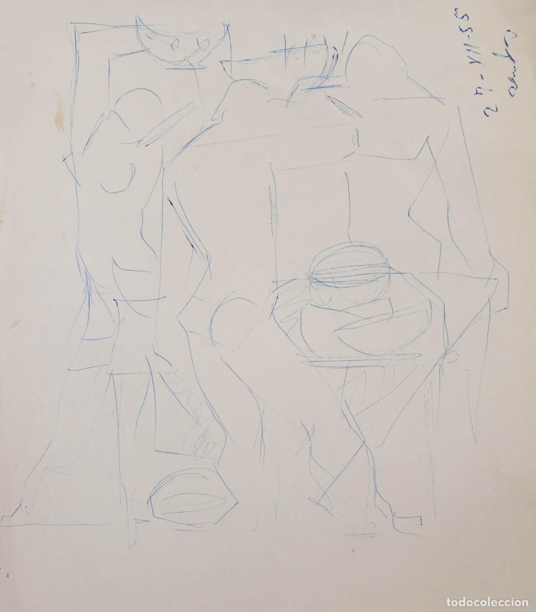 Arte: DIBUJO A BOL&Iacute;GRAFO FIGURAS FIRMA ILEGIBLE Y FECHADO EN 1955