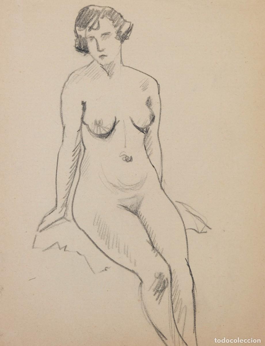 Arte: DIBUJO AL CARBONCILLO DESNUDO FEMENINO PRIMERA MITAD SIGLO XX