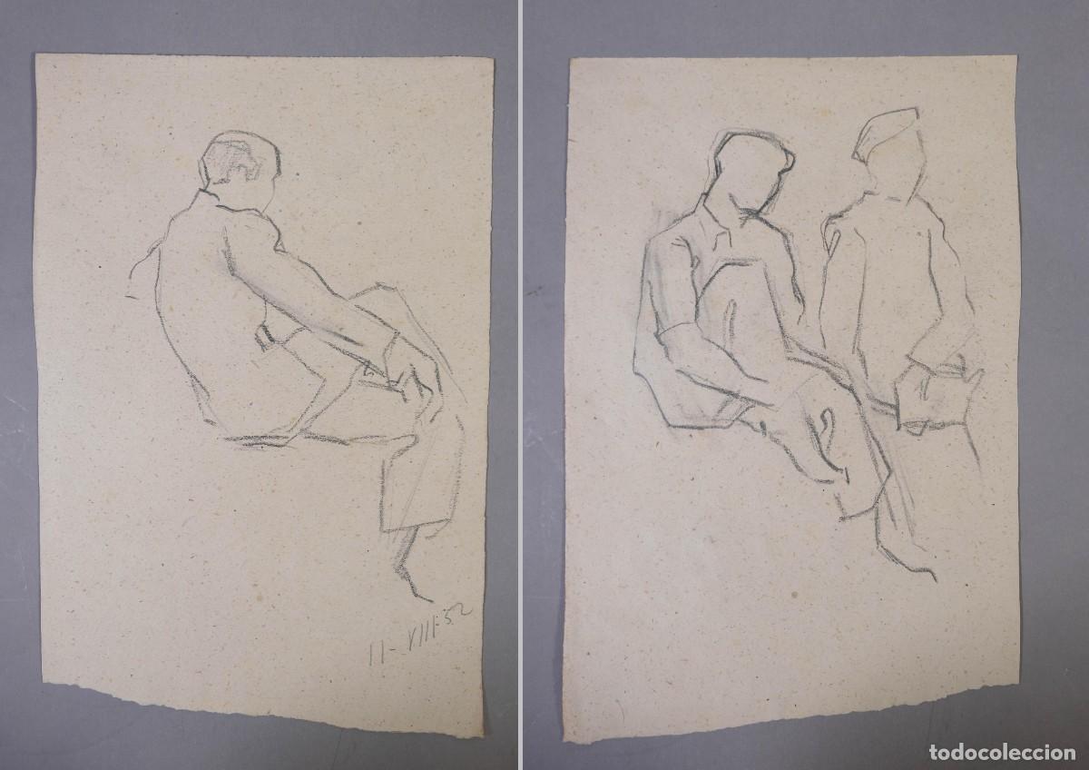 Arte: DIBUJOS AL CARBONCILLO ESTUDIO FIGURAS FECHADO EN 1952 EN ANVERSO Y RESERSO