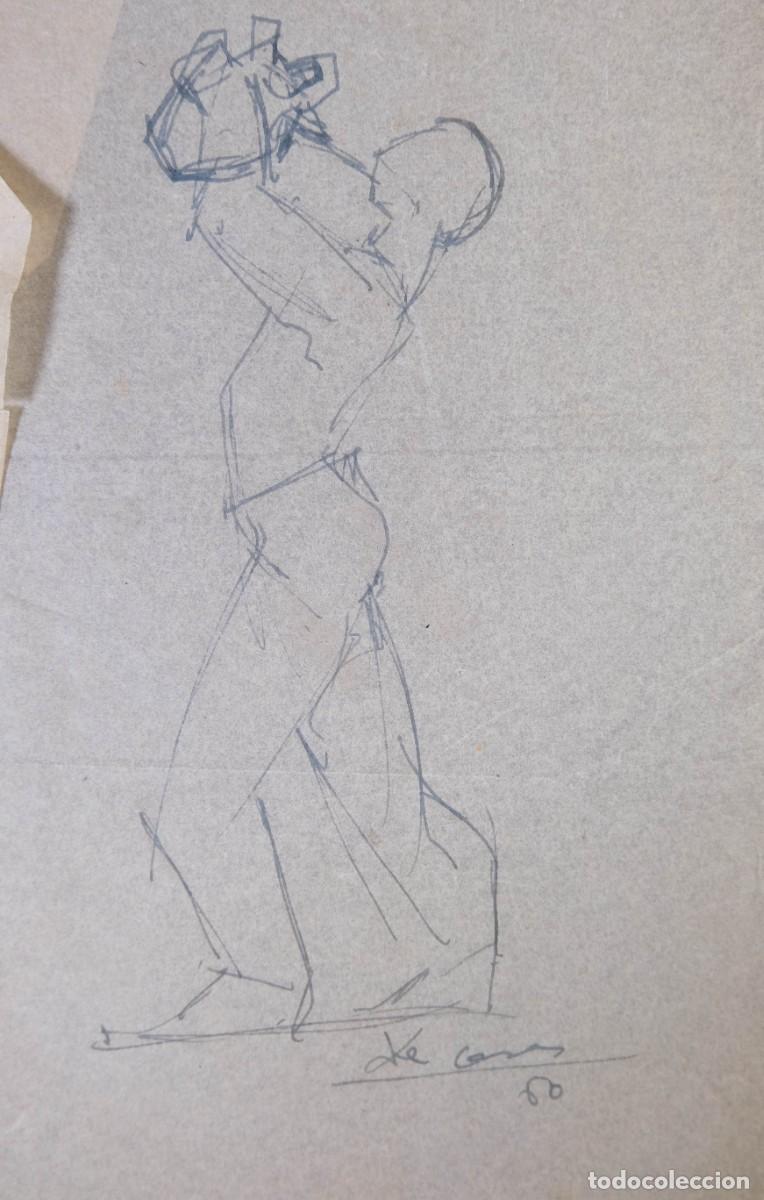 Arte: DIBUJO A TINTA SOBRE PAPEL DE SEDA FIGURA MASCULINA FIRMA ILEGIBLE A&Ntilde;OS 60