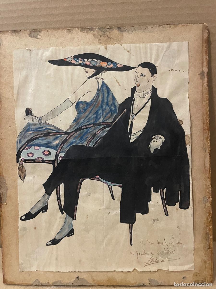 Arte: ANTIGUO DIBUJO TECNICA MIXTA ACUARELA Y TINTA - ''SE&Ntilde;ORITO ANDALUZ'' LA ESFERA GENTE BIEN 1917 .