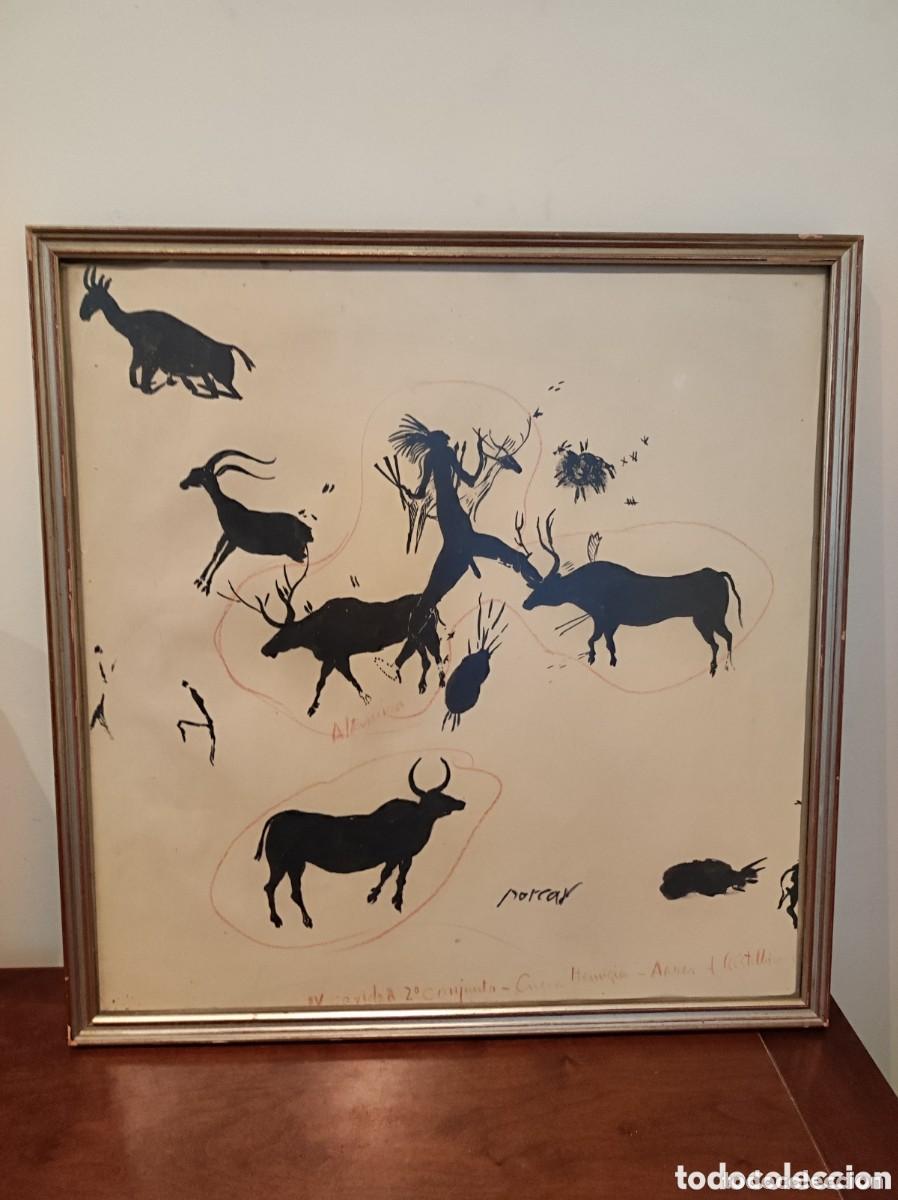 Arte: Antiguo dibujo arte rupestre Juan Bautista Porcar cueva Remigia Ares Castellon