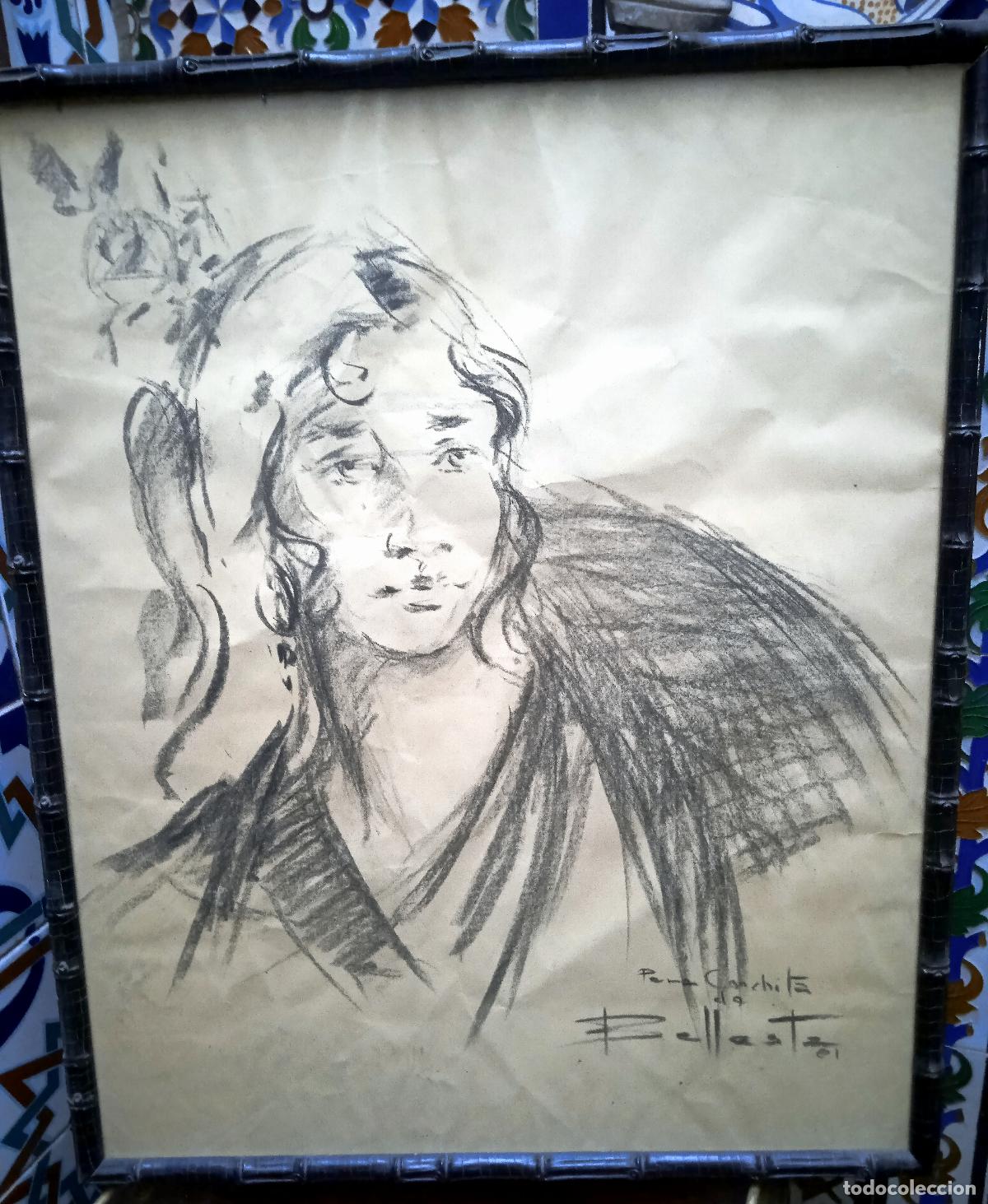 Arte: MIGUEL BALLESTA MAQUEDA (SEVILLA, 1929-1998): &rdquo;GITANA&rdquo;. Dibujo.