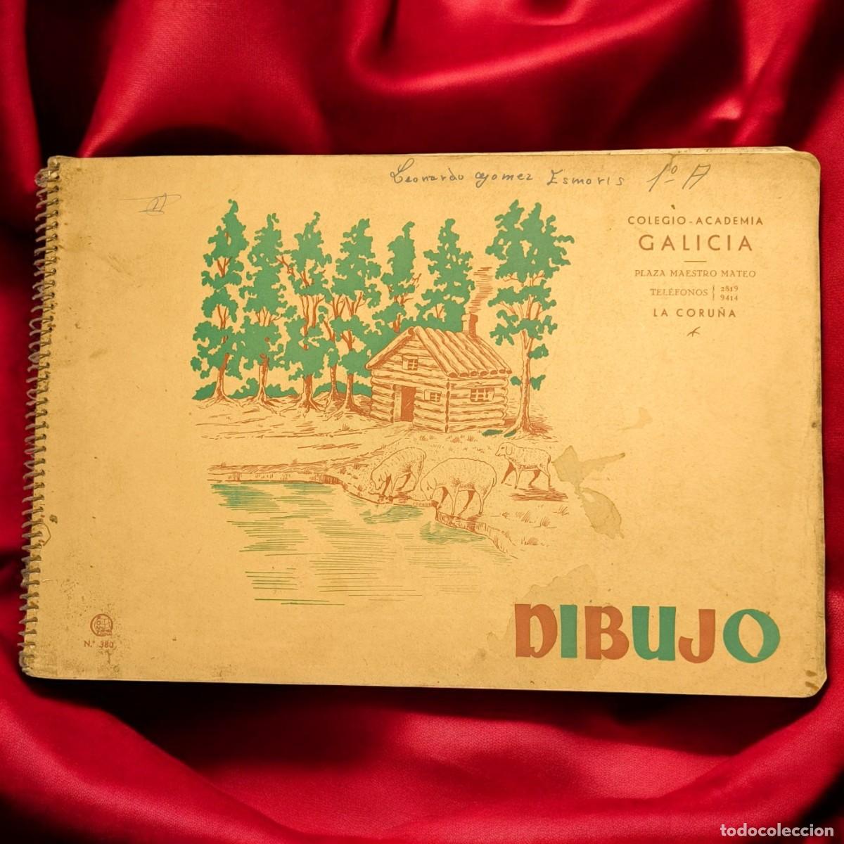 Arte: Antiguo Cuaderno Escolar De Dibujo Colegio Academia Galicia &ndash; &Aacute;lbum De Bocetos Mediados Siglo XX