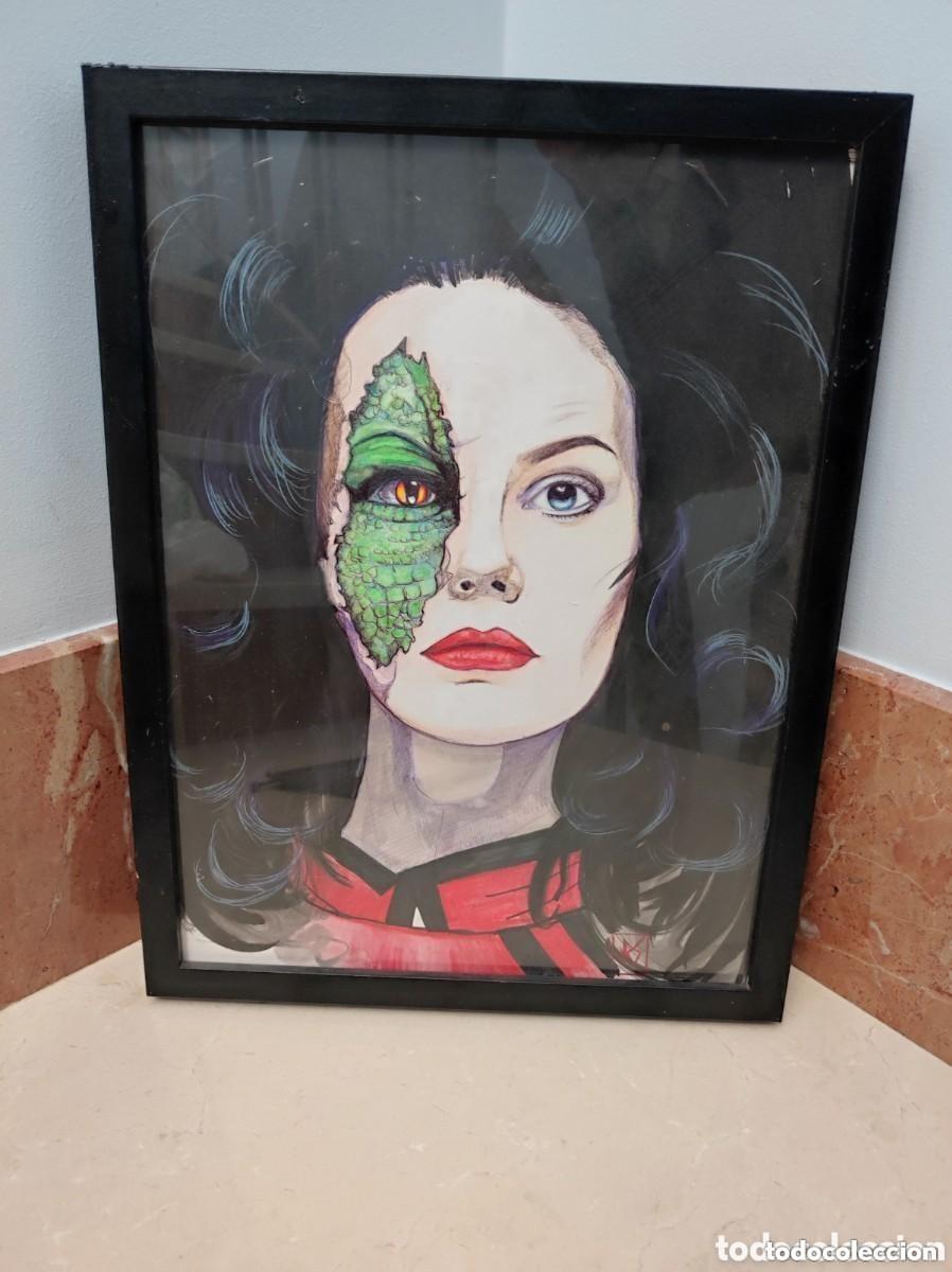 Arte: Espectacular Dibujo original de la malvada Diana serie V los Visitantes, firmado por el autor